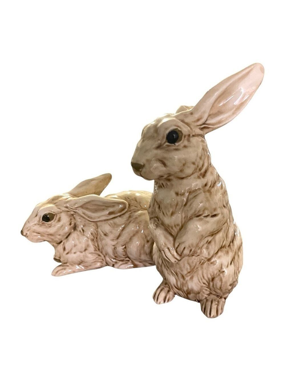 Matching Vintage Ceramic Bunnies, Tan, MCM Made in Japan MM Realistic Nature